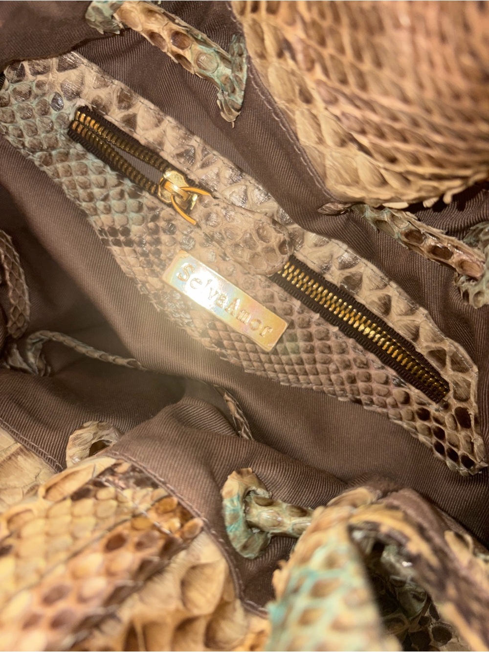 Python-Pattern Drawstring Tote Bag in Tan - Picture 11 of 13